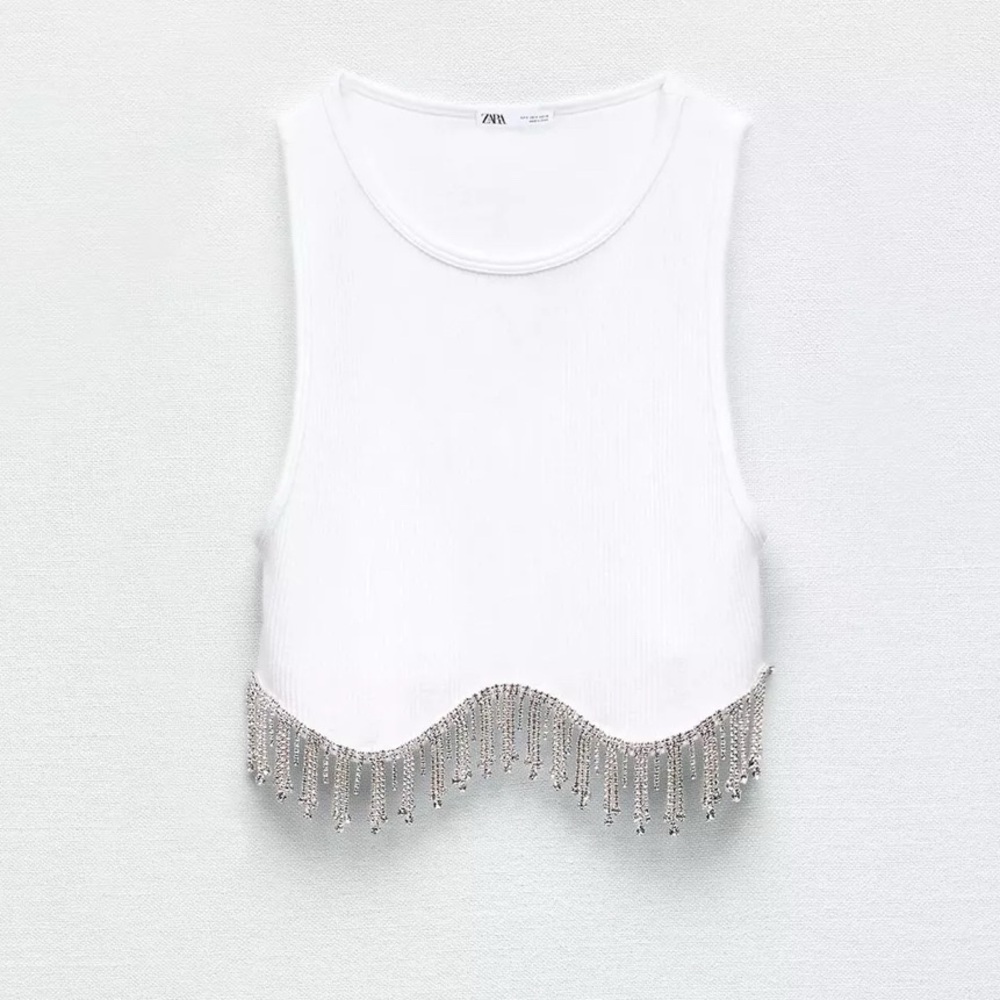 Zara White Ribbed Tank Top